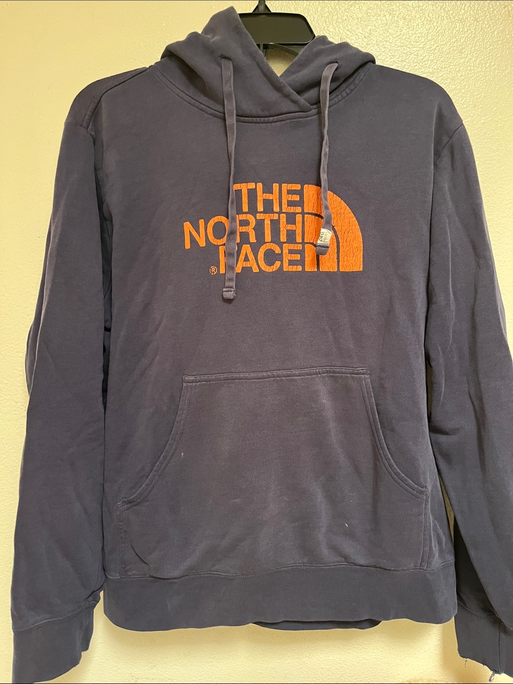 The North Face Navy Crewneck Hoodie with Orange Logo